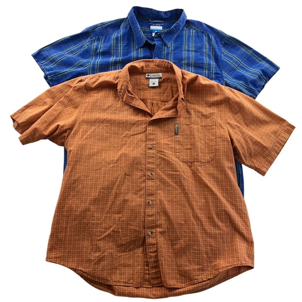 2 Columbia Mens Shirt XXL Lot Of Two Short Sleeve Plaid Omni-Shade Activewear